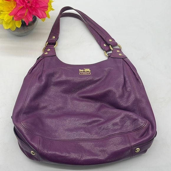 Coach Handbags - Coach Madison Maggie Purple Leather Shoulder Bag 14336 Purse Shoulder Handbag.